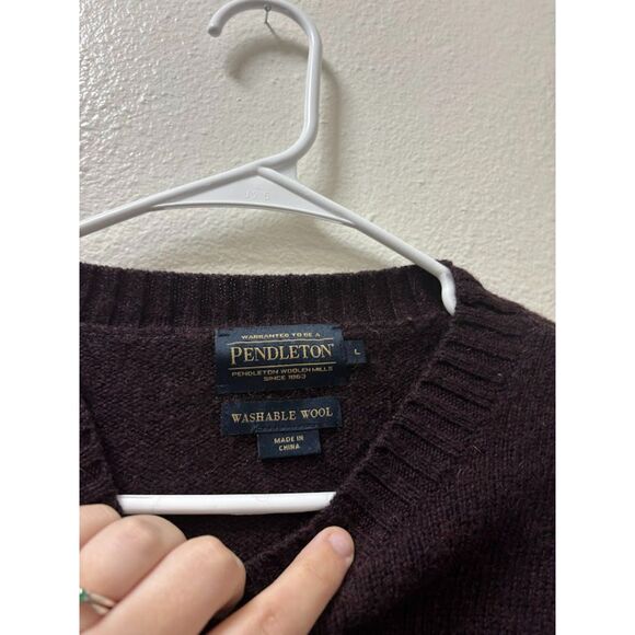 Pendleton Sweater Mens Size Large Burgundy Purple Washable Wool Long Sleeve knit - Picture 2 of 3
